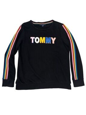 Tommy Hilfiger Logo Patchwork Letter Sweatshirt Women’s Large Rainbow Stripe